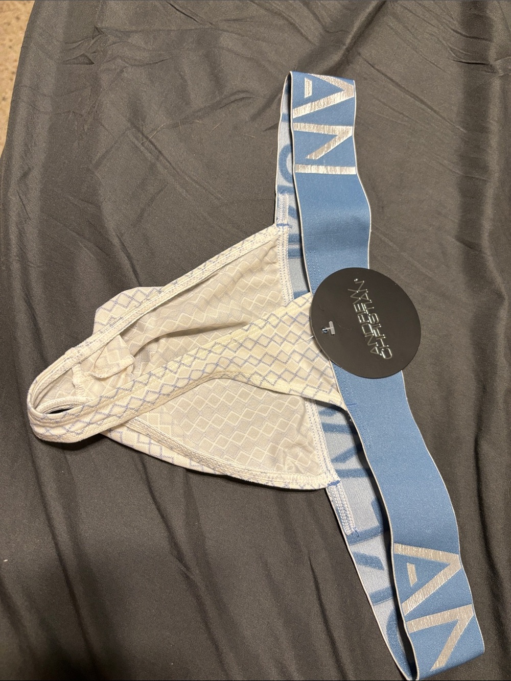 Cream & Light Blue Andrew Christian Thong (22) - Picture 3 of 3